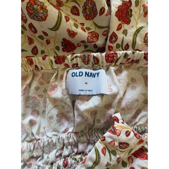 Old Navy Womens Red Floral Cotton Smocked Midi Dress Adjustable Straps Size M - Picture 5 of 6